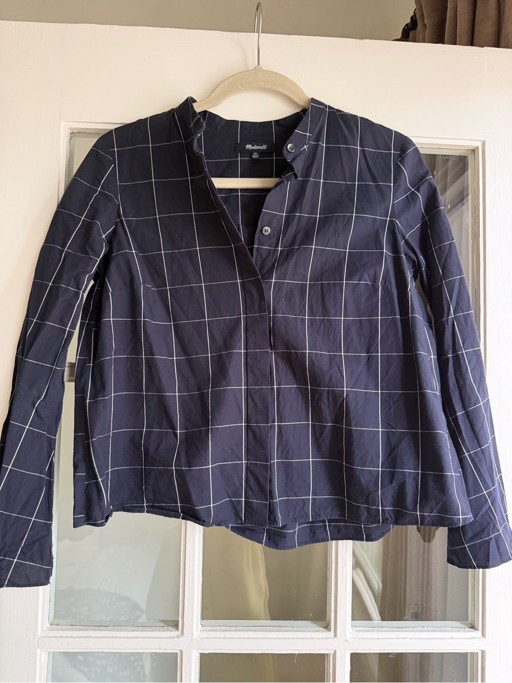 Madewell Navy Windowpane Popover Button-Front Shirt